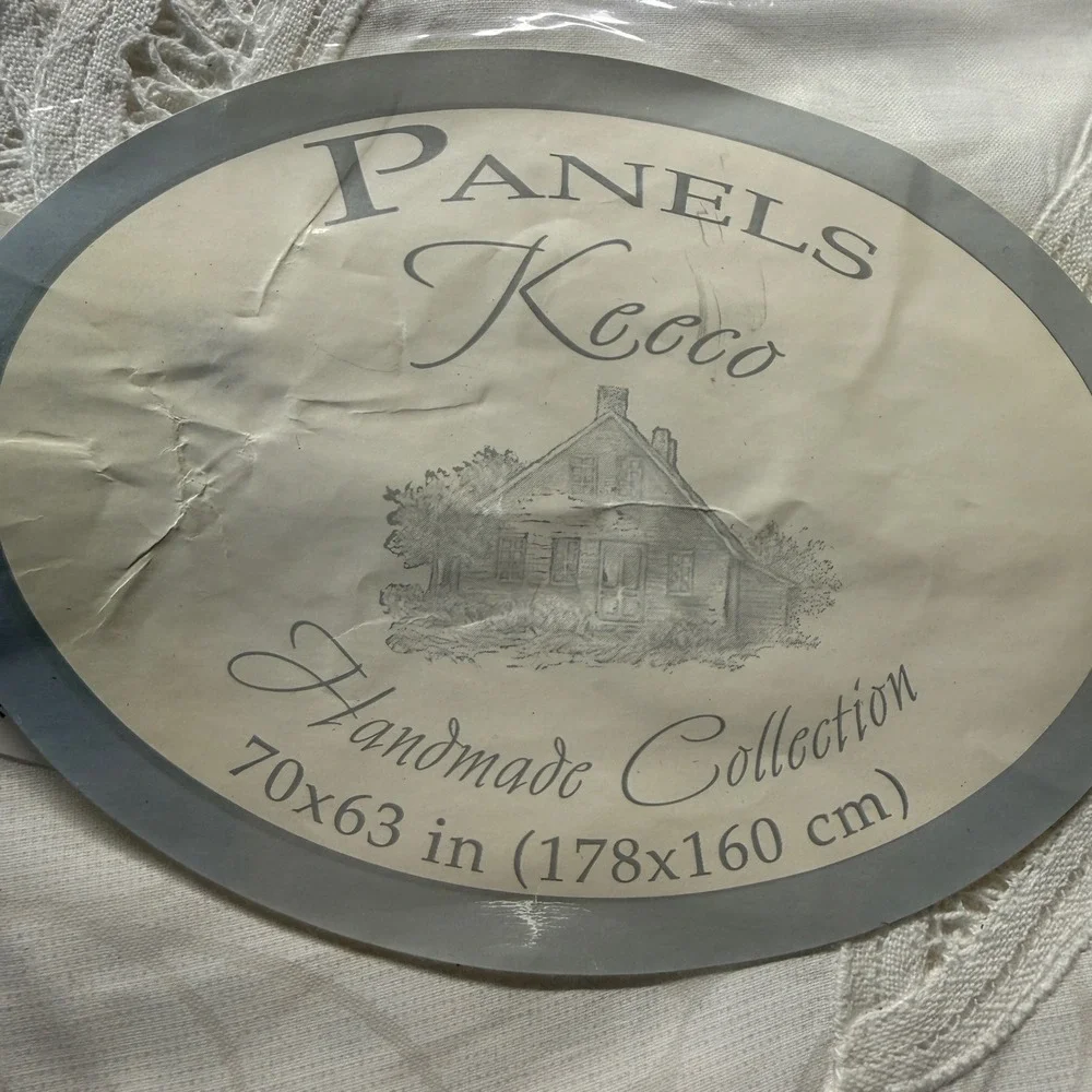 Vintage Keeco Window Panels 70x63 White Lace Trim Handmade Collection 90s